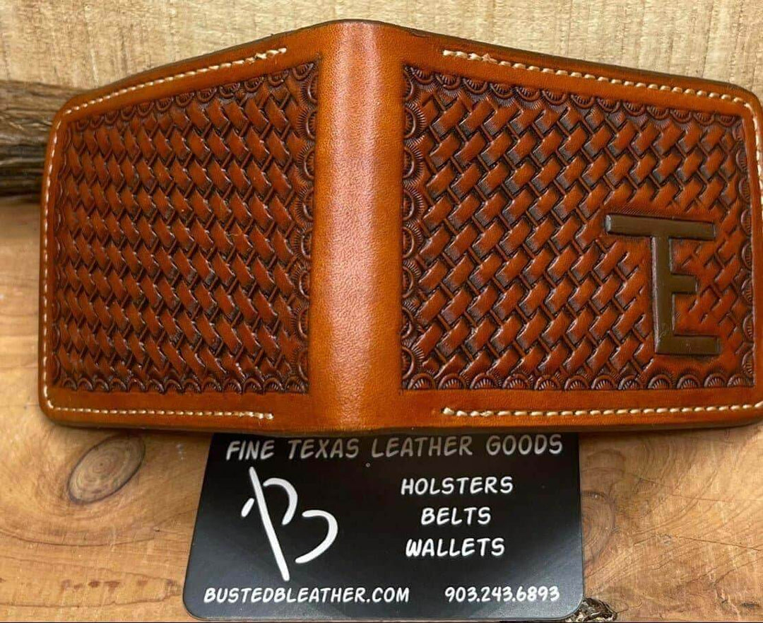 *Made to Order* Leather Wallet Hand Basket-Weave with Ranch Brand or Initials