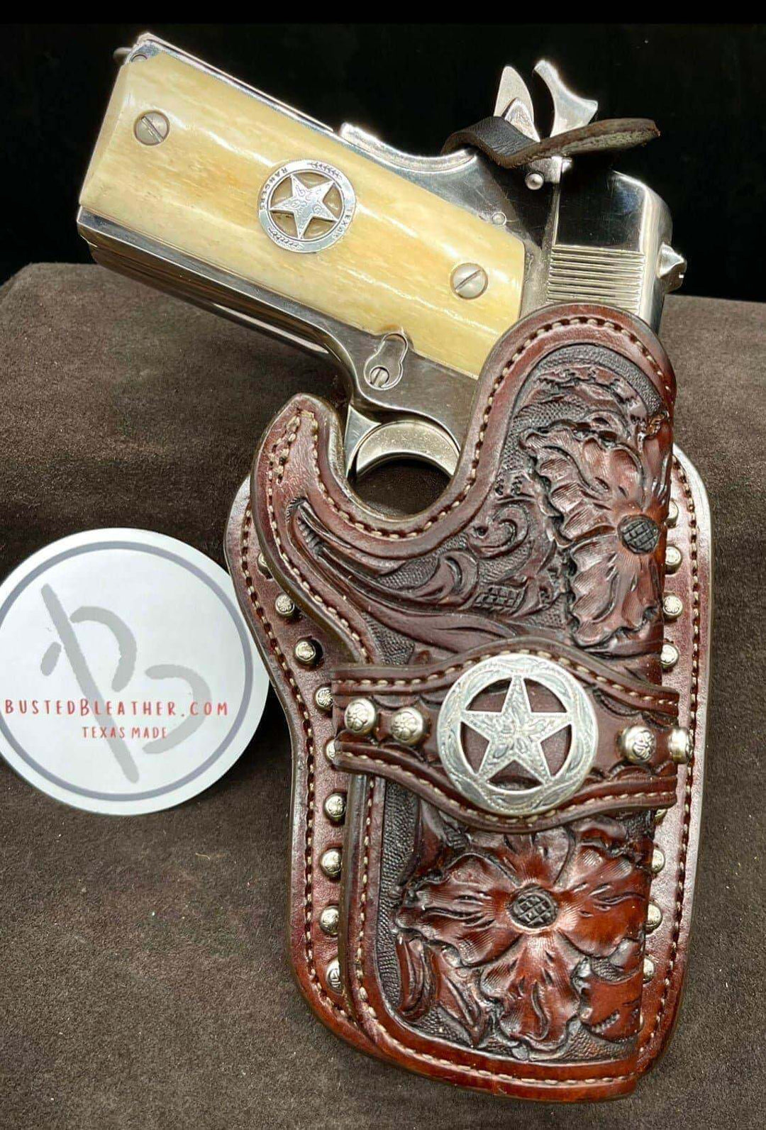 *Made to Order* LH/RH High Noon for 1911 "Los Diablos Tejanos" w/ Hand Carved Floral Tooling-Busted B Leather