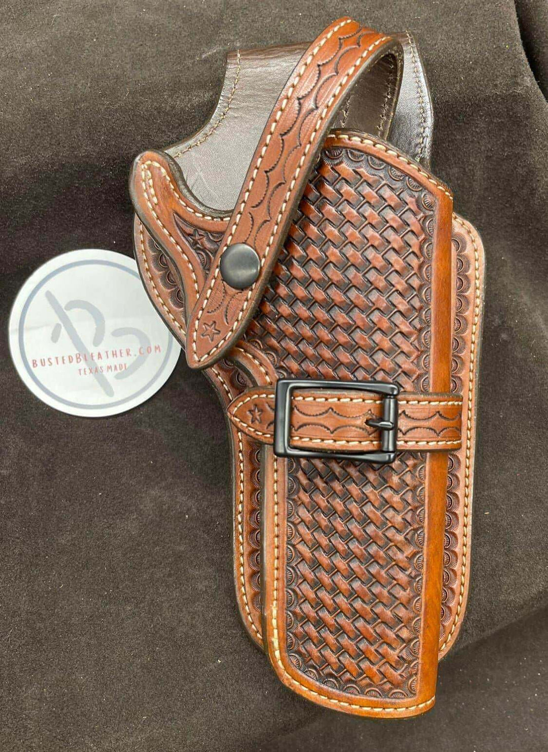 *Made to Order* LH/RH High Noon Western Holster for Large Double Action Revolvers Basket-Weave-Busted B Leather