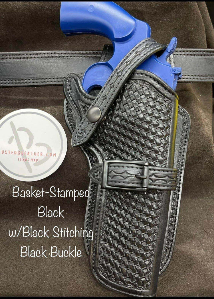 *Made to Order* LH/RH High Noon Western Holster for Large Double Action Revolvers Basket-Weave-Busted B Leather