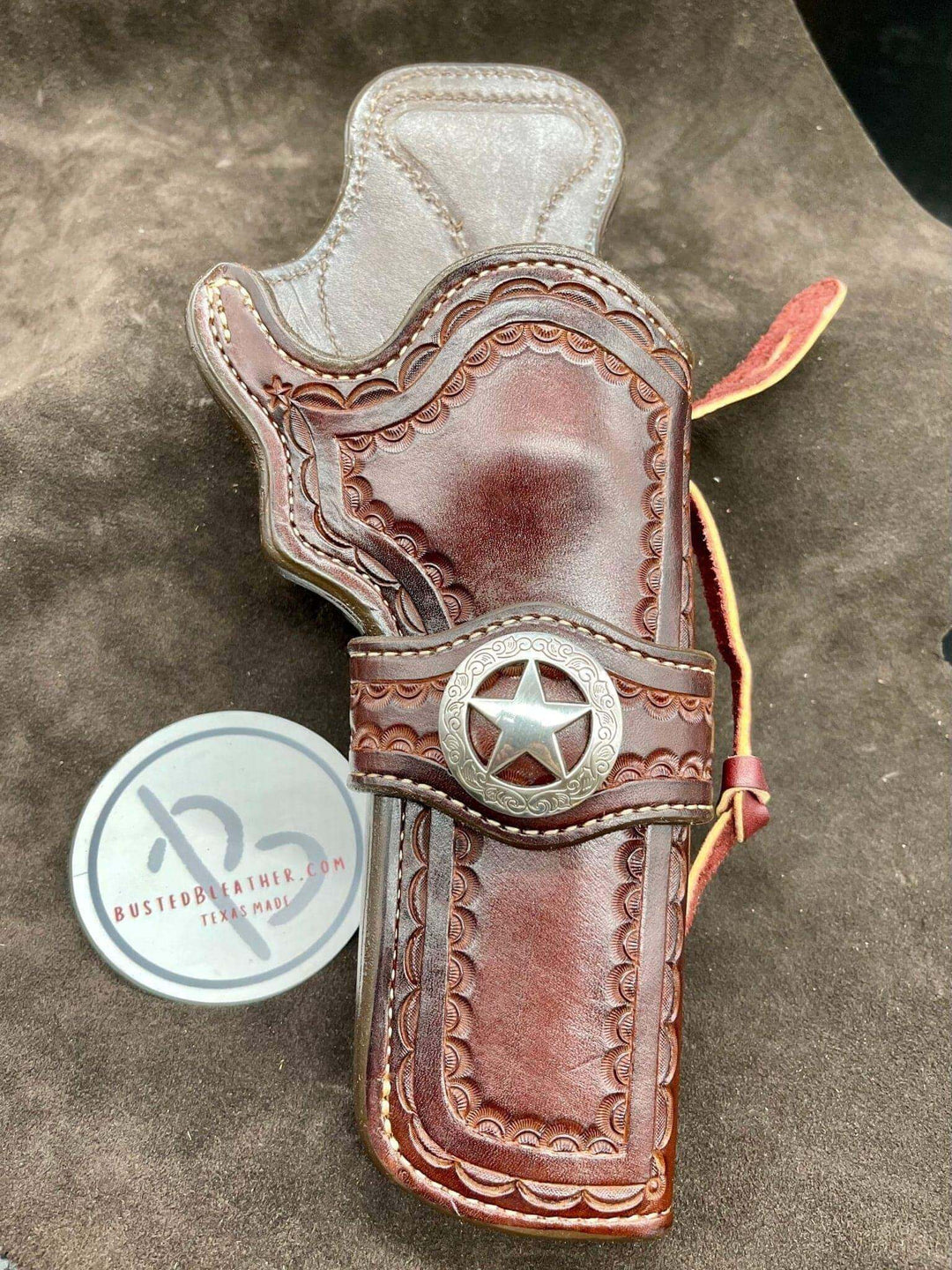 *Made to Order* LH/RH Paddle Rancher Cowboy Holster for Double Action Revolvers Old West Tooled Border/Texas Star Concho-Busted B Leather