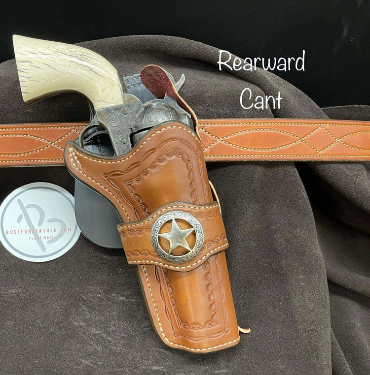 *Made to Order* LH/RH Paddle Rancher Cowboy Holster for Single Action Revolvers Old West Tooled Border/Texas Star Concho-Busted B Leather