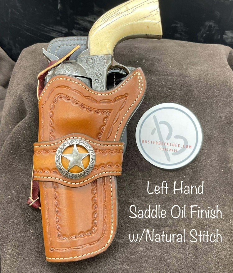 *Made to Order* LH/RH Paddle Rancher Cowboy Holster for Single Action Revolvers Old West Tooled Border/Texas Star Concho-Busted B Leather