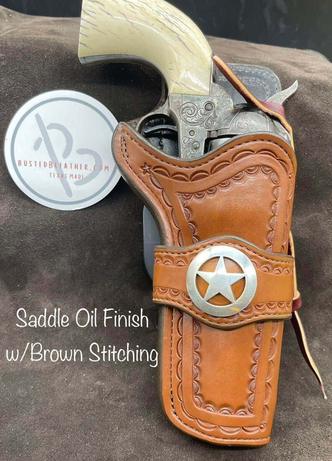 *Made to Order* LH/RH Paddle Rancher Cowboy Holster for Single Action Revolvers Old West Tooled Border/Texas Star Concho-Busted B Leather