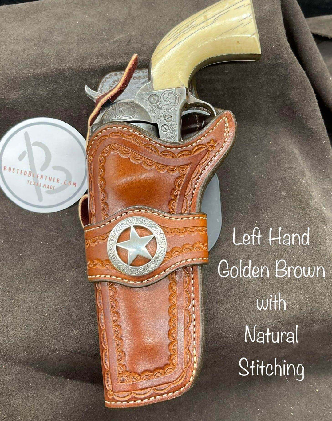 *Made to Order* LH/RH Paddle Rancher Cowboy Holster for Single Action Revolvers Old West Tooled Border/Texas Star Concho-Busted B Leather