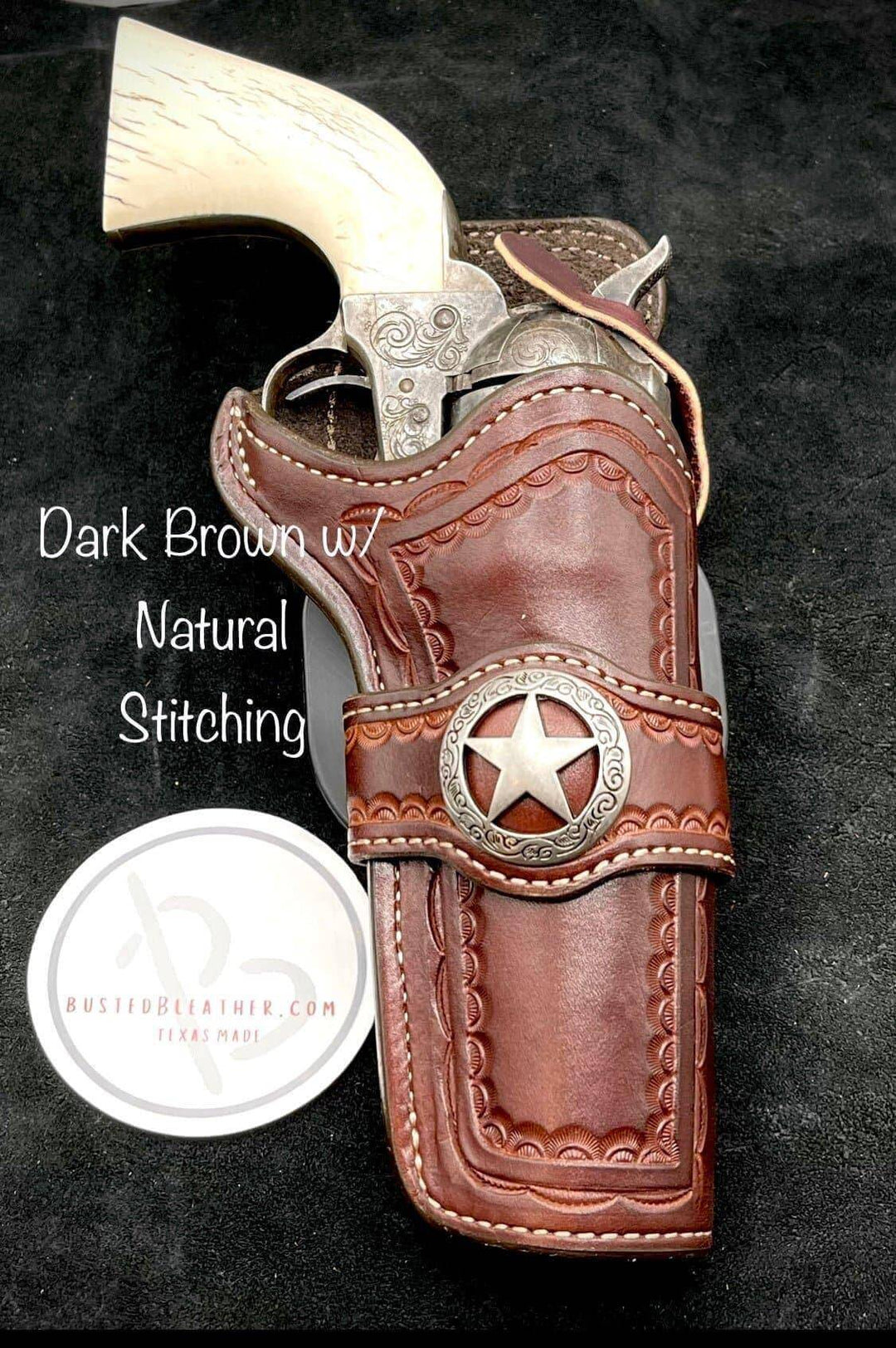 *Made to Order* LH/RH Paddle Rancher Cowboy Holster for Single Action Revolvers Old West Tooled Border/Texas Star Concho-Busted B Leather