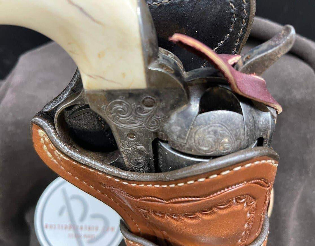 *Made to Order* LH/RH Paddle Rancher Cowboy Holster for Single Action Revolvers Old West Tooled Border/Texas Star Concho-Busted B Leather