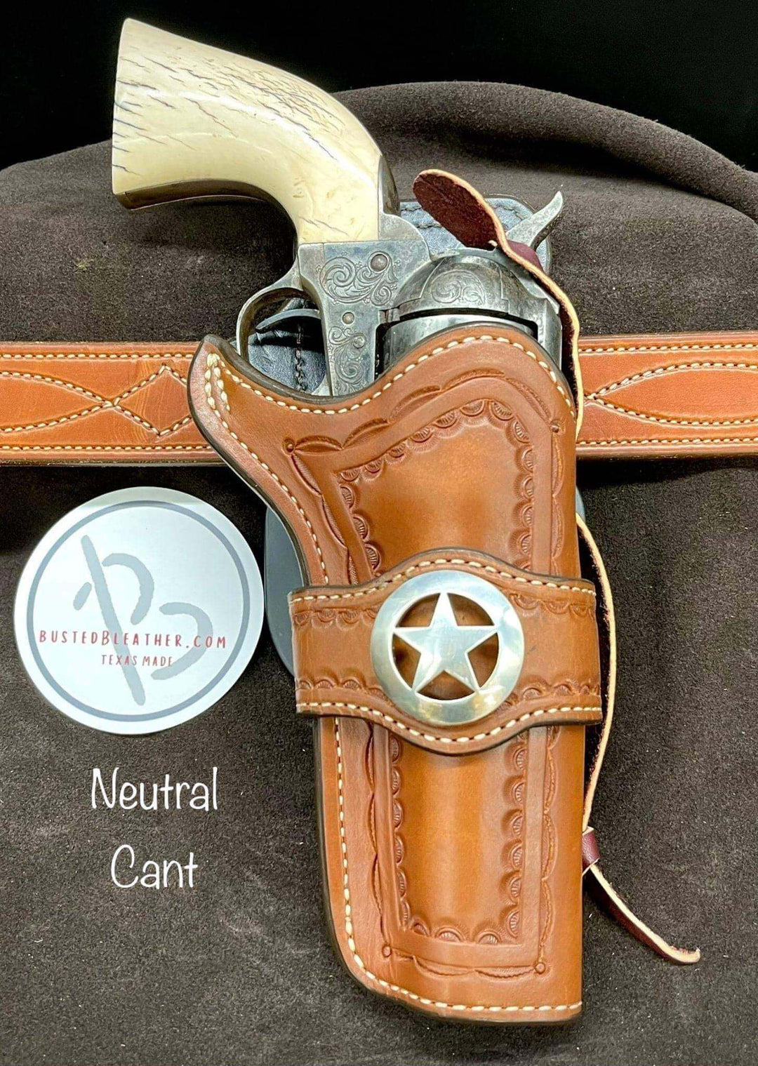 *Made to Order* LH/RH Paddle Rancher Cowboy Holster for Single Action Revolvers Old West Tooled Border/Texas Star Concho-Busted B Leather