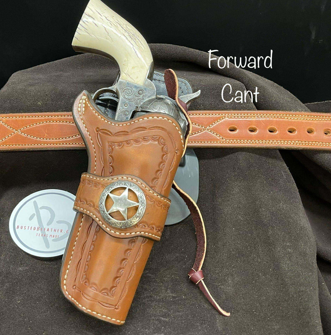 *Made to Order* LH/RH Paddle Rancher Cowboy Holster for Single Action Revolvers Old West Tooled Border/Texas Star Concho-Busted B Leather