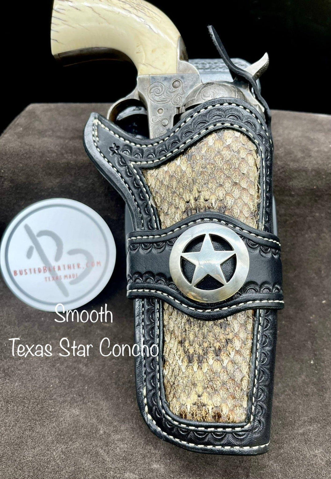 *Made to Order* LH/RH Paddle Rancher Cowboy Holster Single Action Revolver Rattlesnake Inlay-Busted B Leather
