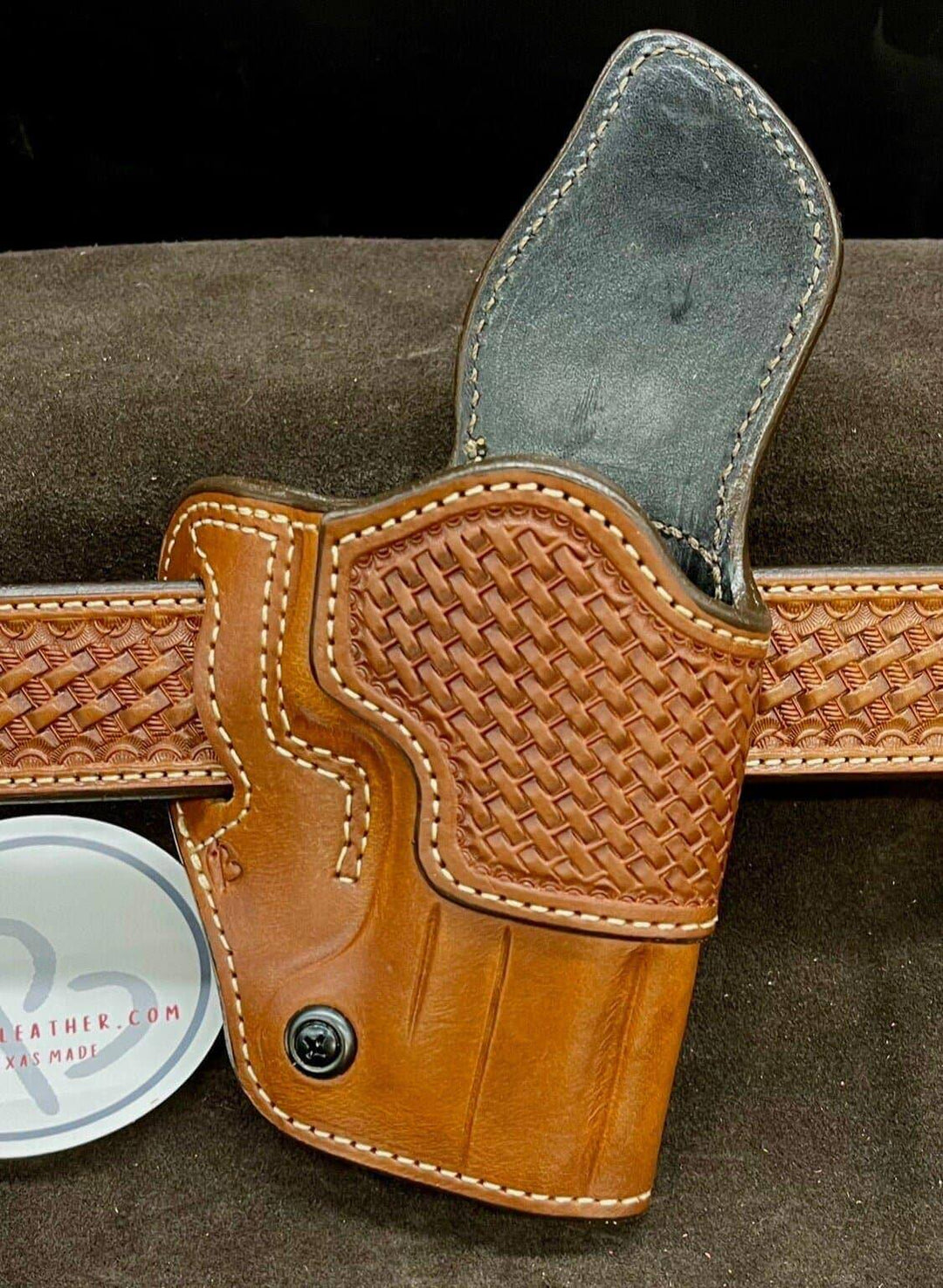 *Made to Order* LH/RH Raptor Holster for Red Dot Optics with Basket-Weave Made for Your Gun-Busted B Leather
