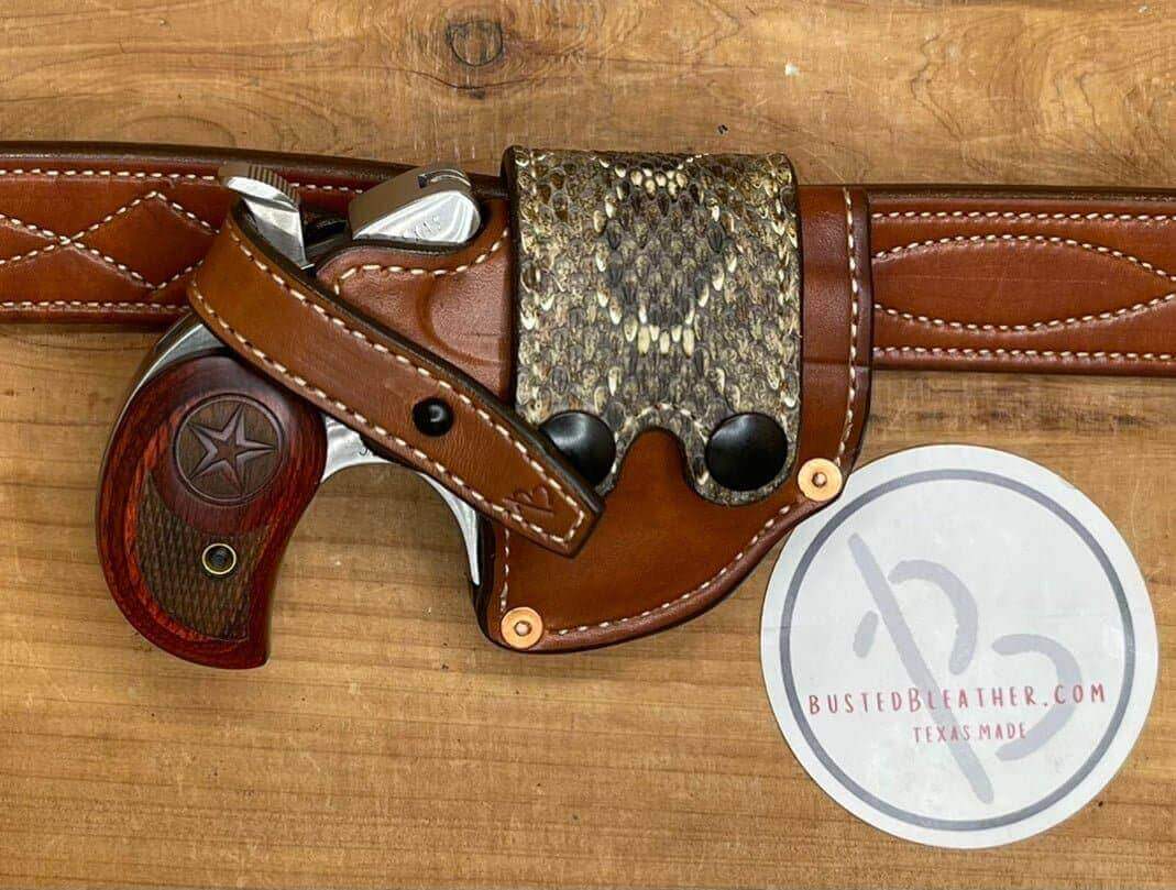 *Made to Order* LH/RH Sidewinder Holster for Bond Arms w/Genuine Rattlesnake Strap-Busted B Leather