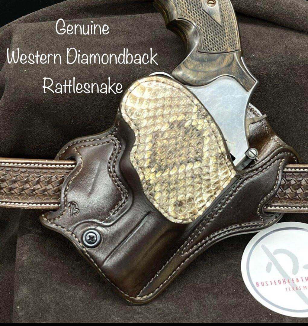 *Made to Order* LH/RH Texas Bodyguard Holster for Colt Python w/Genuine Snake Reinforcement Trim-Busted B Leather