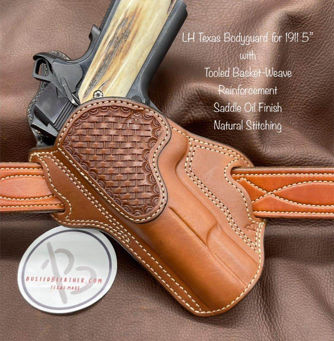 *Made to Order* LH/RH Texas Bodyguard Holster w/Basket-Weave Tooled Trim Made for Your Gun