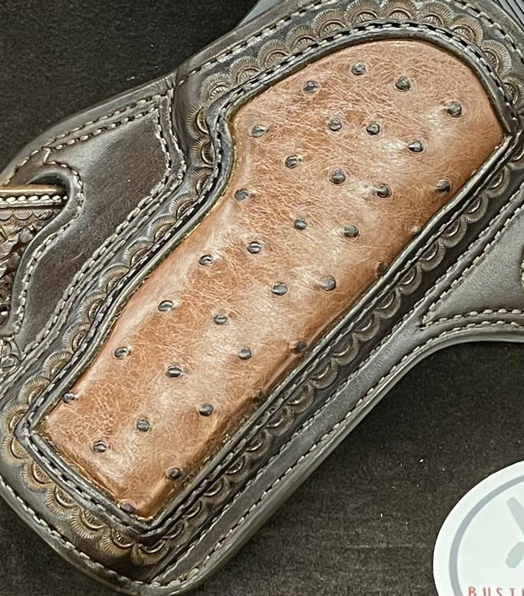 *Made to Order* LH/RH Texas Bodyguard Holster w/Genuine Ostrich Inlay Chocolate-Busted B Leather