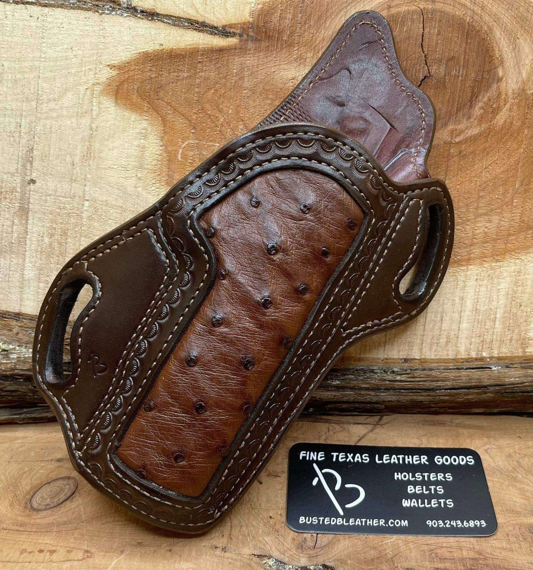 *Made to Order* LH/RH Texas Bodyguard Holster w/Genuine Ostrich Inlay Chocolate-Busted B Leather