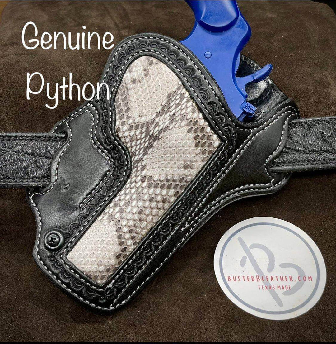 *Made to Order* LH/RH Texas Bodyguard Holster w/Genuine Snake Inlay-Busted B Leather