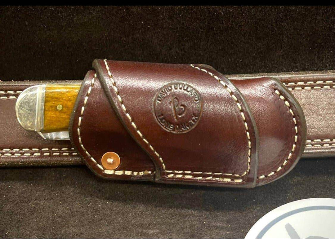 *Made to Order* Premium Sideways Knife Sheath for a Case 2-Blade Trapper Knife Dark Brown Natural (off white) LH Cross Draw